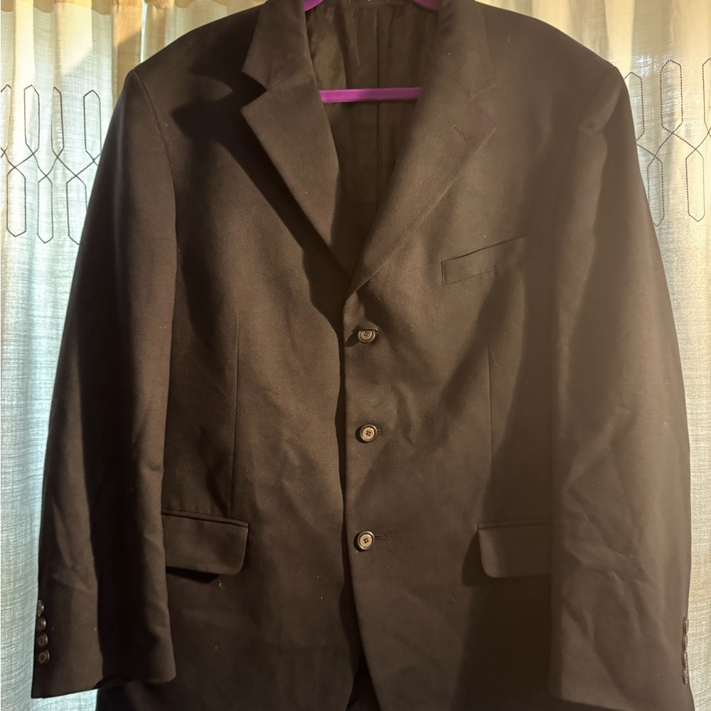 Andrew Fezza Men’s 3 Button Silk Interior 100% polyester Suade Black Blazer